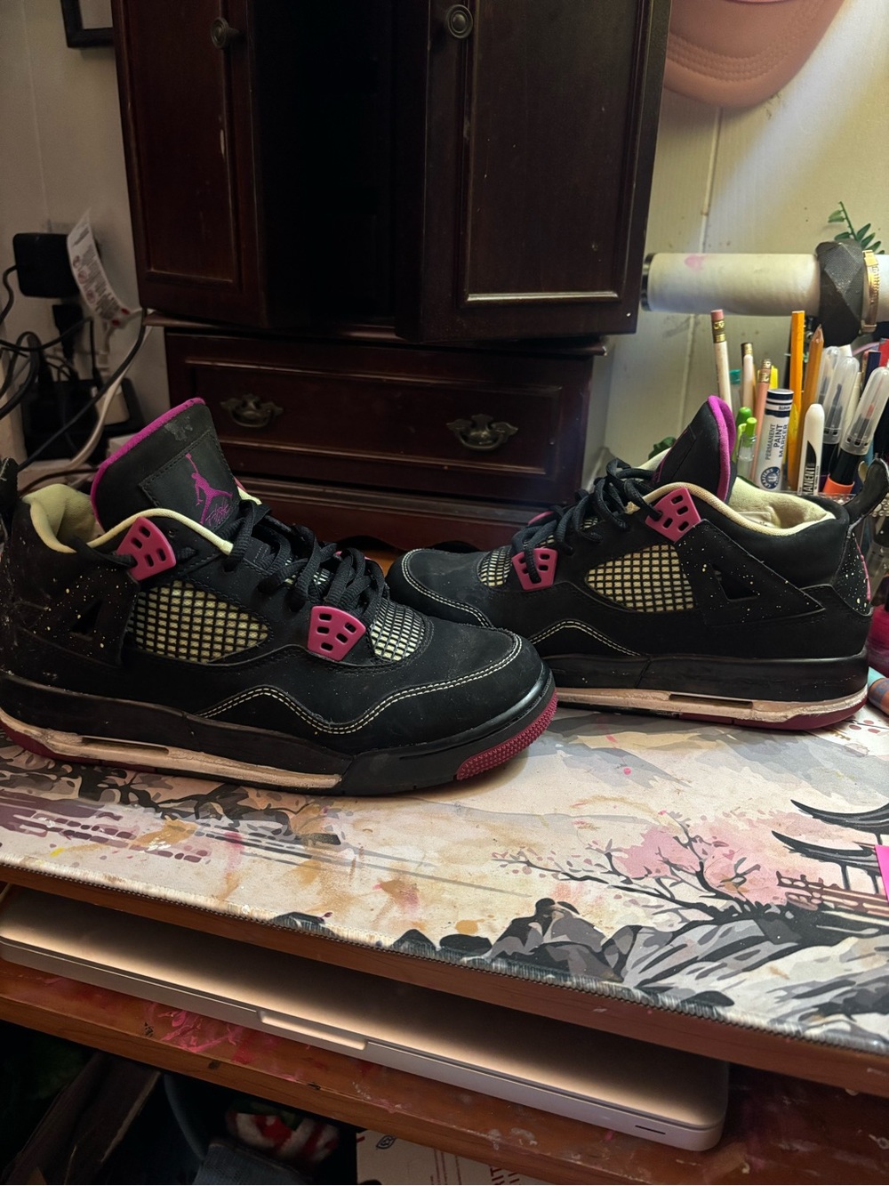 Jordan Athletic Shoes Black with Pink Accents